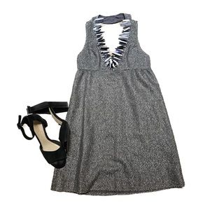 New Anna Sui for Target Sleeveless Metallic Grey Boucle V-Neck Shift Mini Dress